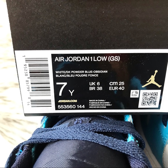 Air Jordan 1 Low UNC White Powder Blue Obsidian - Picture 8 of 9